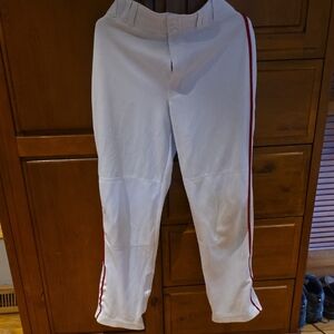 White Baseball Pants with Red Stripe
